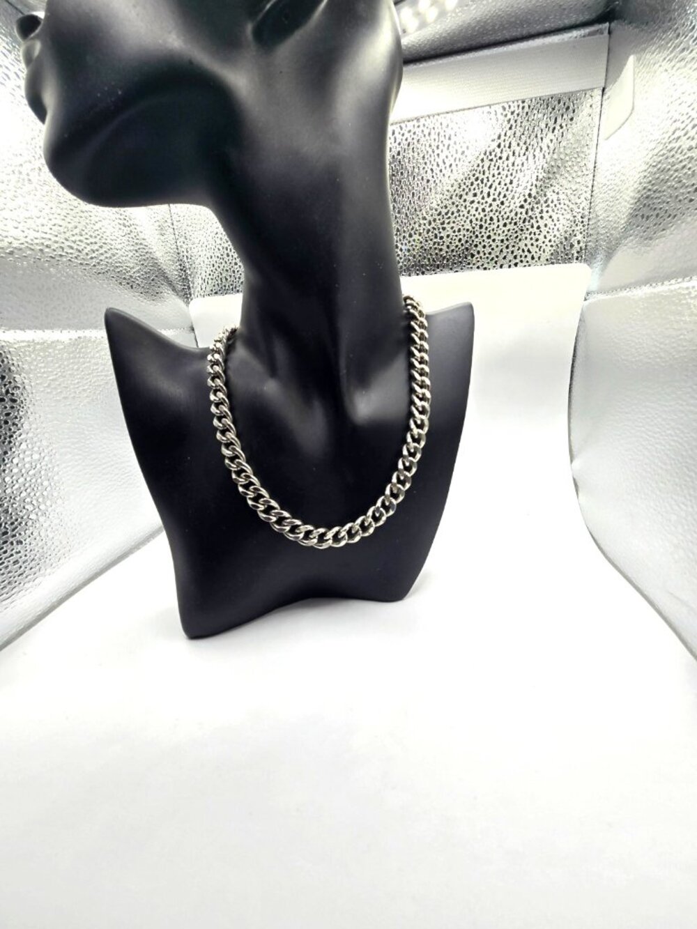 Vintage Signed CORO Heavy Curb Link Necklace Silver Tone Statement Chain 18"